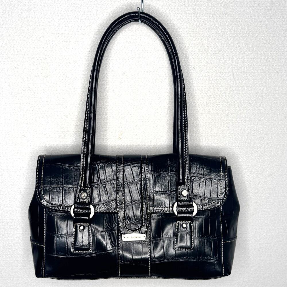 Liz Claiborne Y2K Black Croc Embossed Double Handle Shoulder Bag Purse